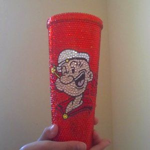 HANDMADE Rhinestone Red Popeye  20 oz Tumbler Cup